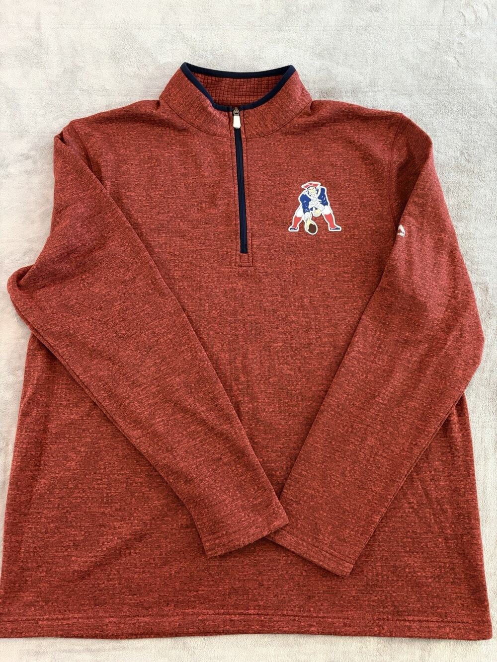 New England Patriots Red Waffle Majestic Quarter Zip Long Sleeve Pullover Sz XL